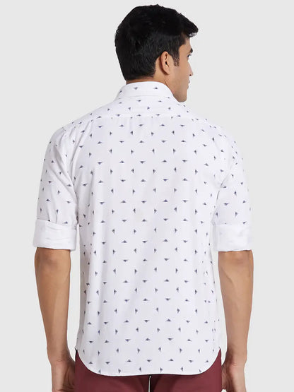 Men White Regular Fit Print  Cotton Full Sleeve  Shirts