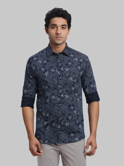 ColorPlus Regular Fit Printed Navy Shirt