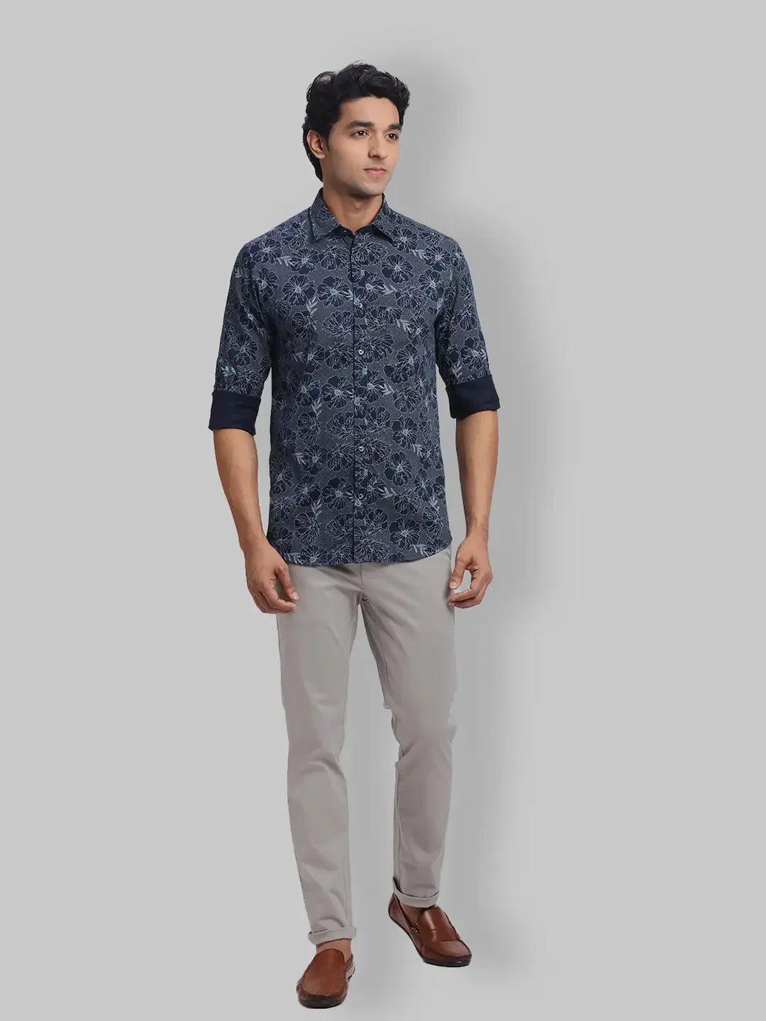 ColorPlus Regular Fit Printed Navy Shirt