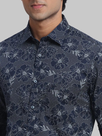 ColorPlus Regular Fit Printed Navy Shirt