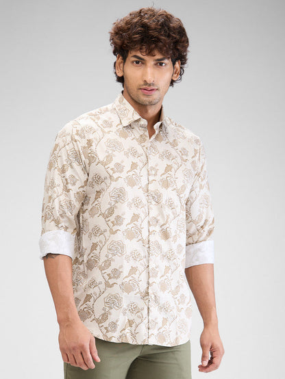 Colorplus Men Brown Printed Regular Fit Cotton Casual Shirt