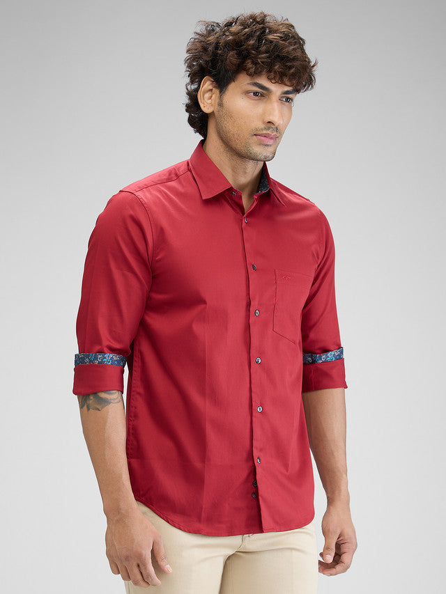 Colorplus Red Plain Regular Fit Cotton Casual Shirt