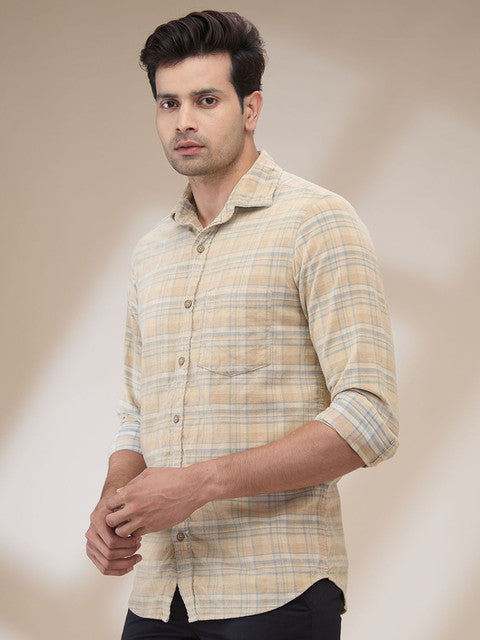 Colorplus Men Brown Checks Regular Fit Cotton Corduroy Casual Shirt