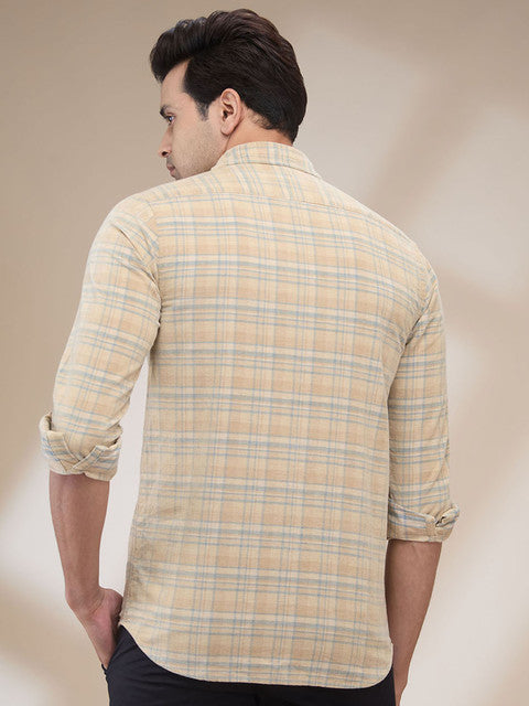 Colorplus Men Brown Checks Regular Fit Cotton Corduroy Casual Shirt