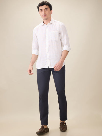 Colorplus Men White Jacquard Regular Fit Linen Blend Full Sleeve Casual Shirt