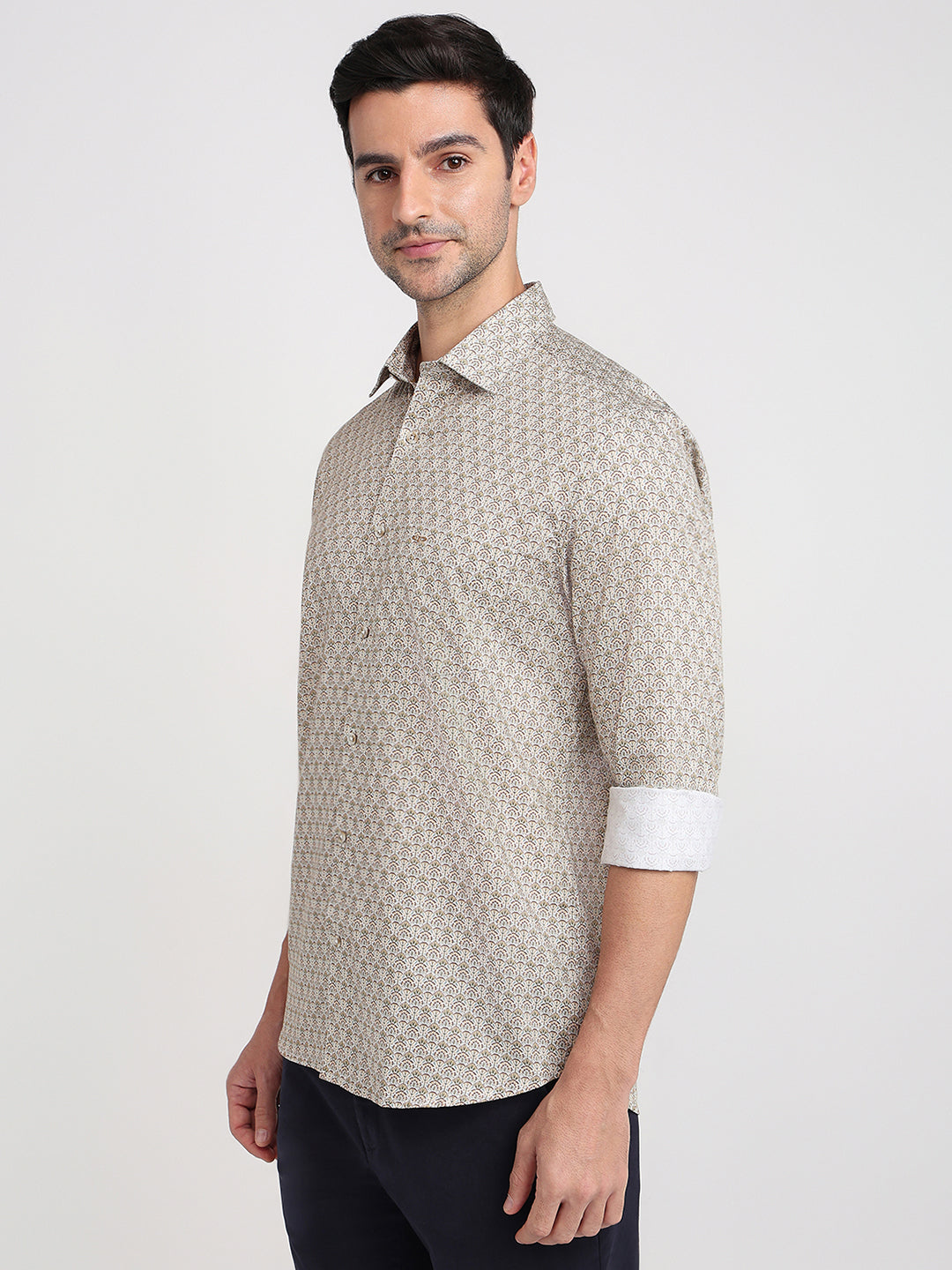 Colorplus Men Brown Printed Regular Fit Cotton Full Sleeve Casual Shirt