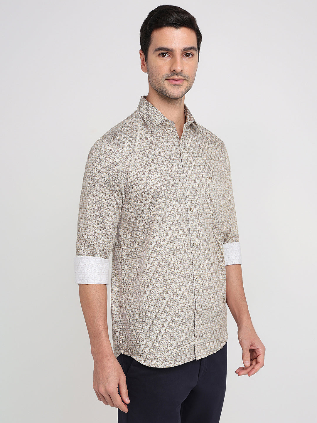 Colorplus Men Brown Printed Regular Fit Cotton Full Sleeve Casual Shirt