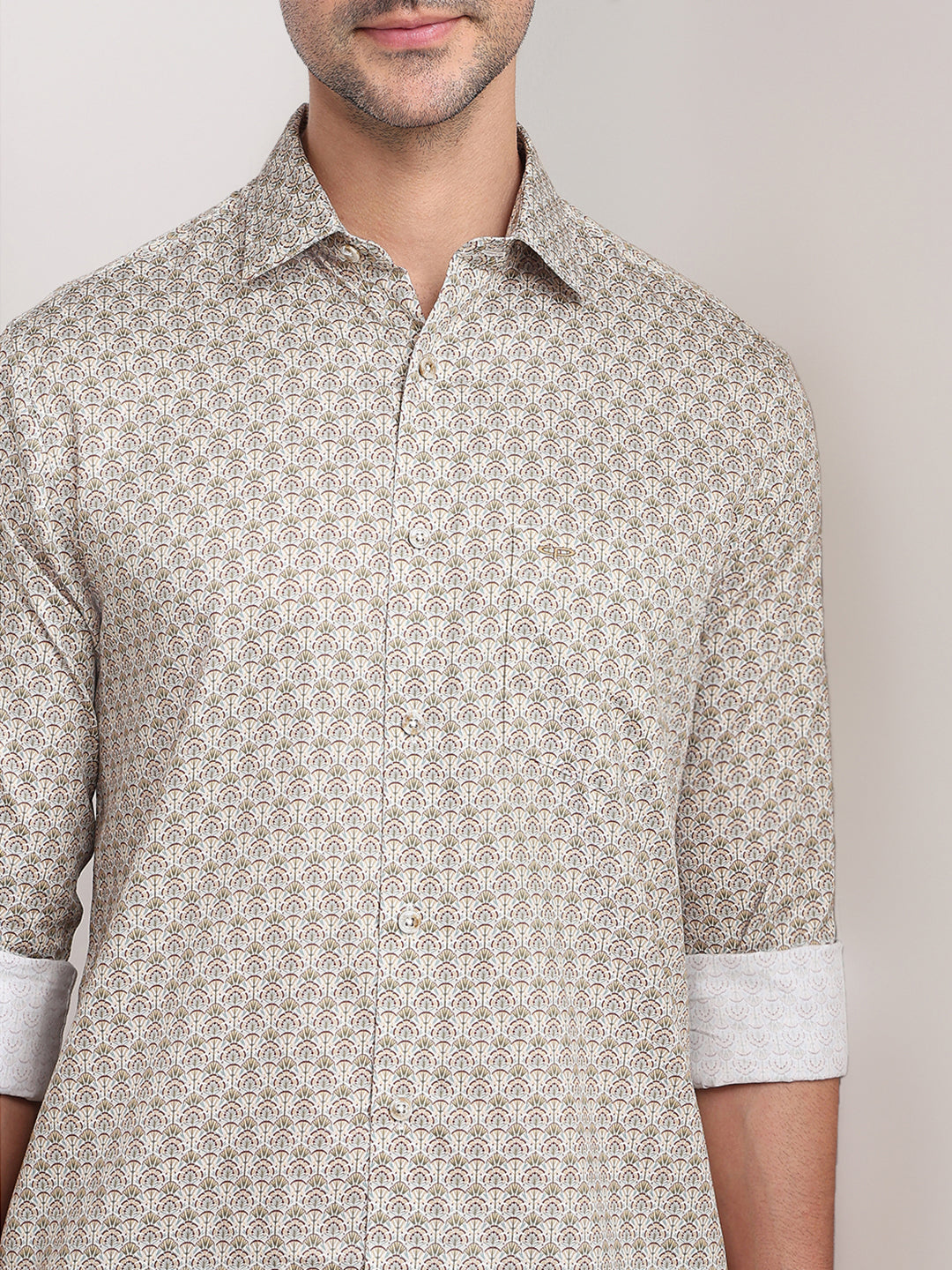 Colorplus Men Brown Printed Regular Fit Cotton Full Sleeve Casual Shirt