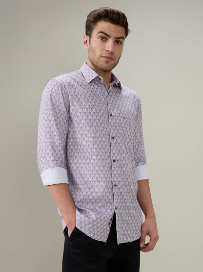 Colorplus Men Purple Printed Regular Fit Cotton Full Sleeve Casual Shirt