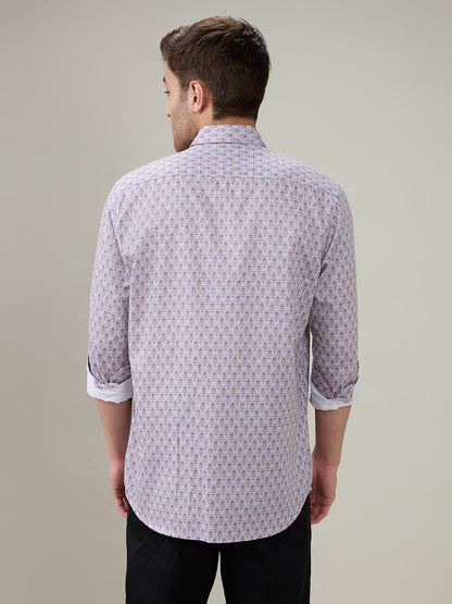 Colorplus Men Purple Printed Regular Fit Cotton Full Sleeve Casual Shirt