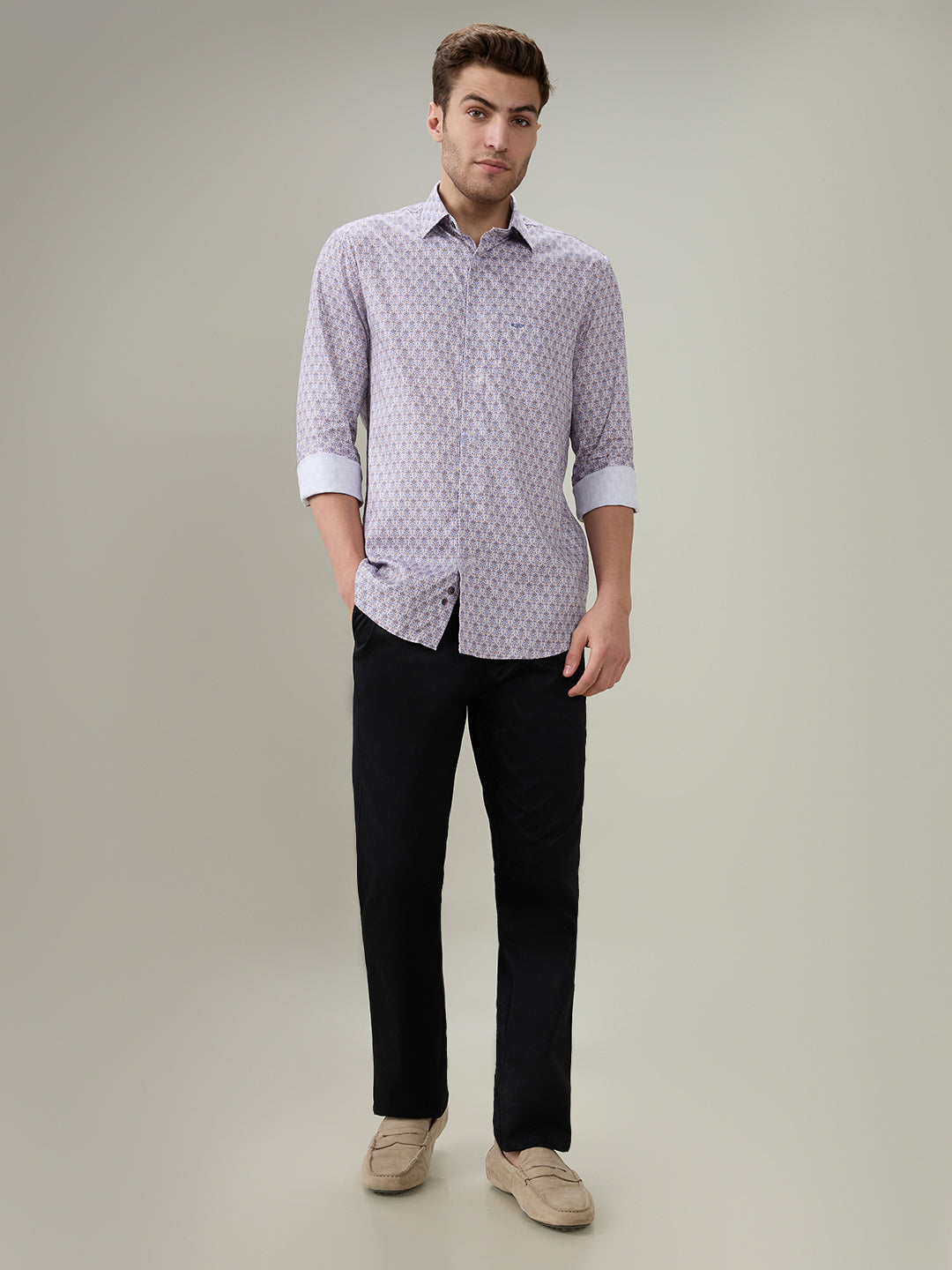 Colorplus Men Purple Printed Regular Fit Cotton Full Sleeve Casual Shirt