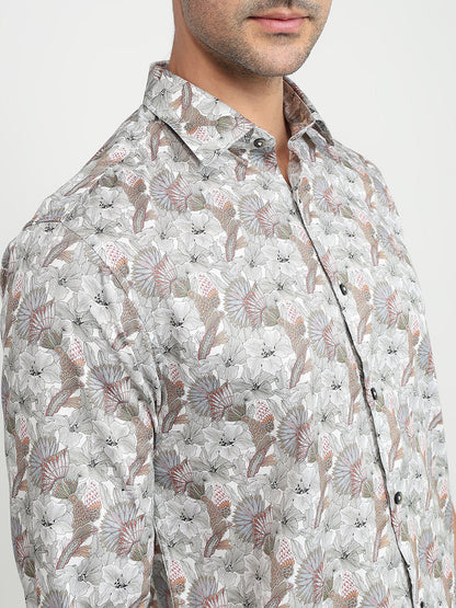 Colorplus Men Brown Printed Regular Fit Cotton Full Sleeve Casual Shirt