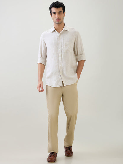 Colorplus Men Brown Solid Regular Fit Linen Full Sleeve Casual Shirt