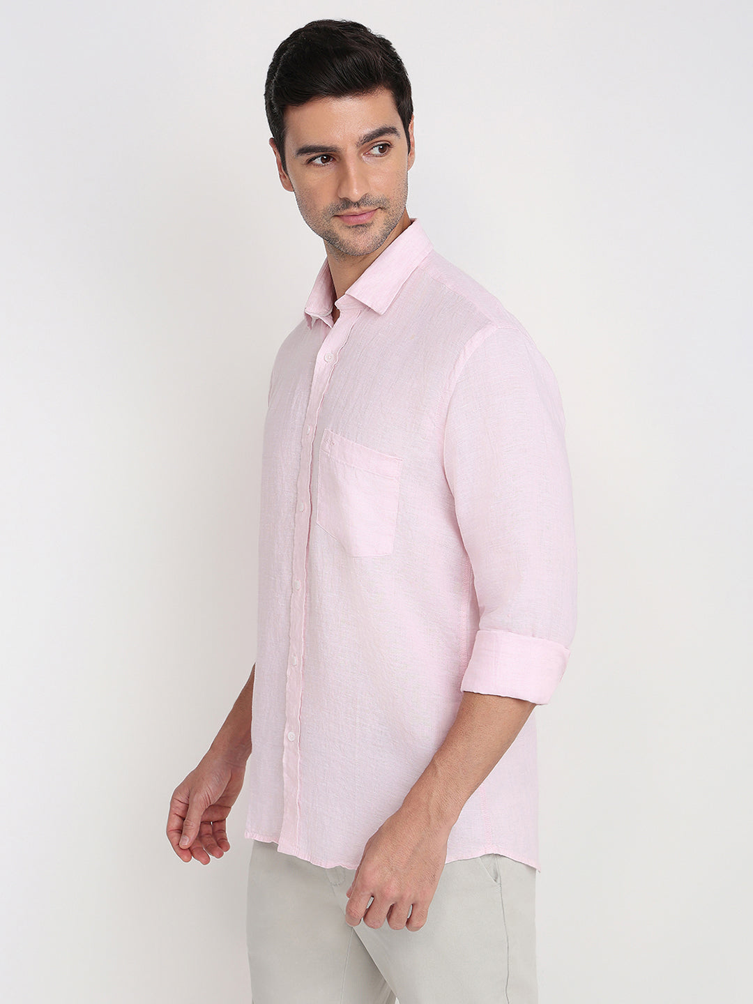 Colorplus Men Red Solid Regular Fit Linen Full Sleeve Casual Shirt