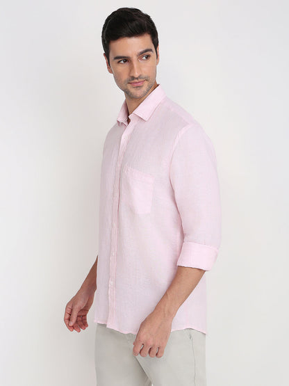 Colorplus Men Red Solid Regular Fit Linen Full Sleeve Casual Shirt