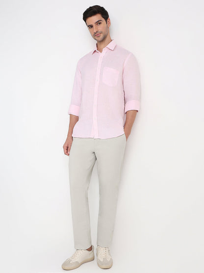 Colorplus Men Red Solid Regular Fit Linen Full Sleeve Casual Shirt