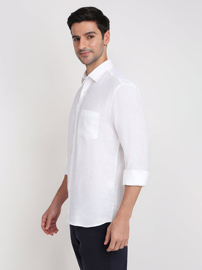 Colorplus Men White Solid Regular Fit Linen Full Sleeve Casual Shirt
