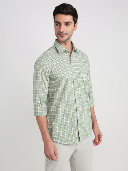 Colorplus Men Green Checks Regular Fit Cotton Full Sleeve Casual Shirt