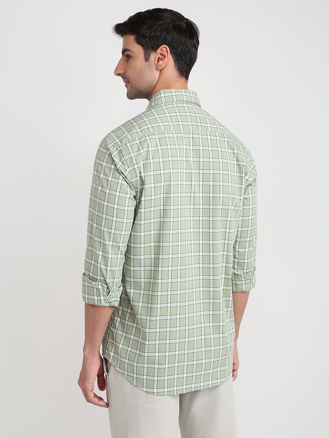 Colorplus Men Green Checks Regular Fit Cotton Full Sleeve Casual Shirt