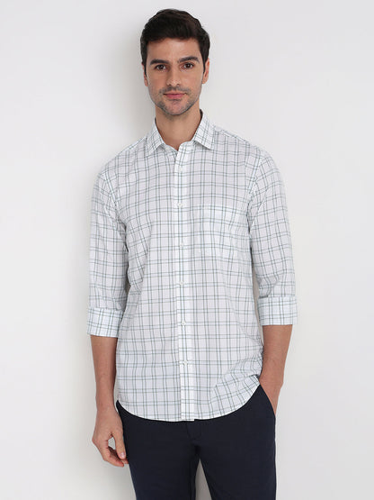Colorplus Men White Checks Regular Fit Cotton Full Sleeve Casual Shirt