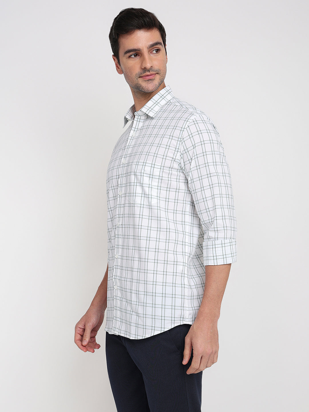 Colorplus Men White Checks Regular Fit Cotton Full Sleeve Casual Shirt