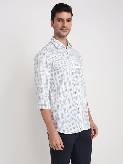 Colorplus Men White Checks Regular Fit Cotton Full Sleeve Casual Shirt