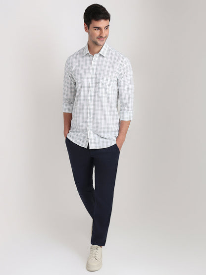 Colorplus Men White Checks Regular Fit Cotton Full Sleeve Casual Shirt
