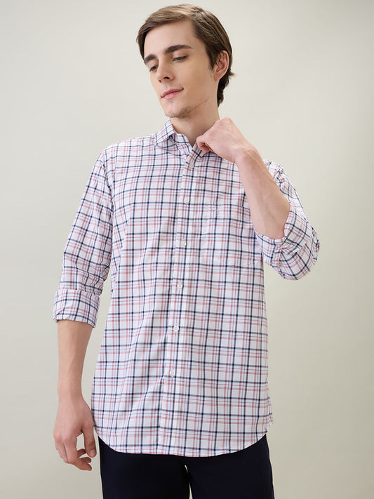 Colorplus Men Red Checks Regular Fit Cotton Full Sleeve Casual Shirt