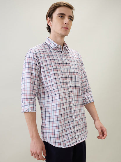 Colorplus Men Red Checks Regular Fit Cotton Full Sleeve Casual Shirt