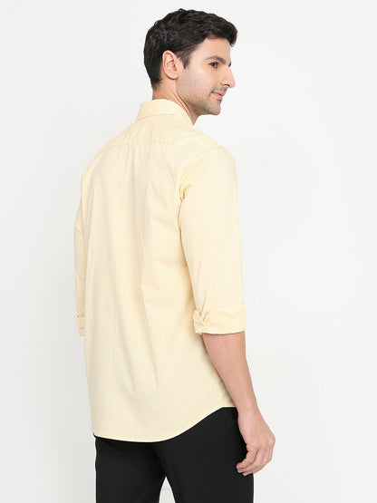 Colorplus Men Yellow Checks Regular Fit Cotton Full Sleeve Casual Shirt