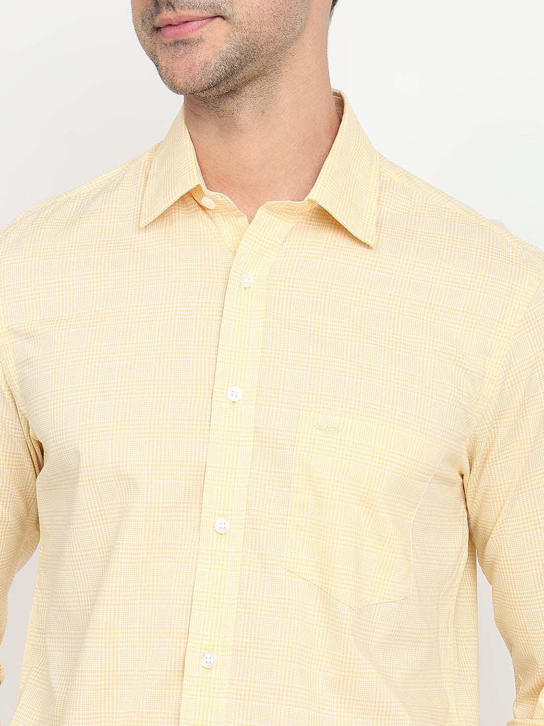 Colorplus Men Yellow Checks Regular Fit Cotton Full Sleeve Casual Shirt