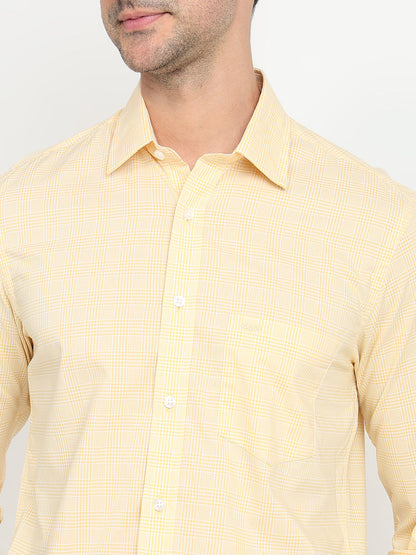 Colorplus Men Yellow Checks Regular Fit Cotton Full Sleeve Casual Shirt