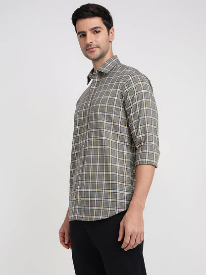 Colorplus Men Green Checks Regular Fit Cotton Full Sleeve Casual Shirt