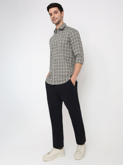 Colorplus Men Green Checks Regular Fit Cotton Full Sleeve Casual Shirt