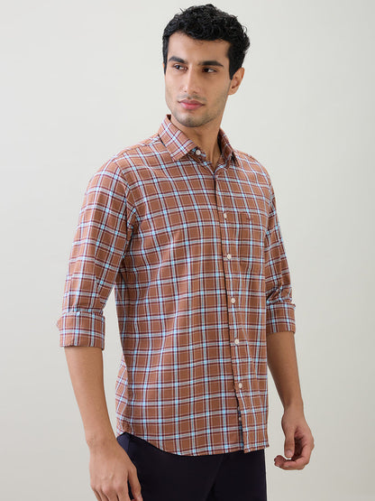 Colorplus Men Brown Checks Regular Fit Cotton Full Sleeve Casual Shirt