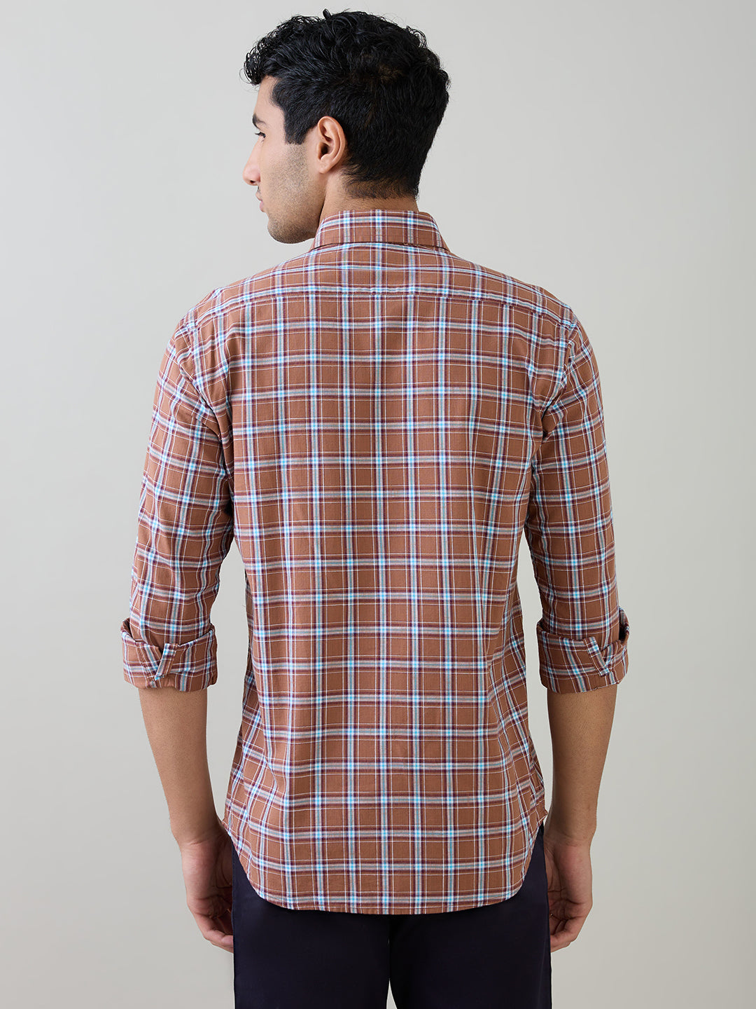 Colorplus Men Brown Checks Regular Fit Cotton Full Sleeve Casual Shirt