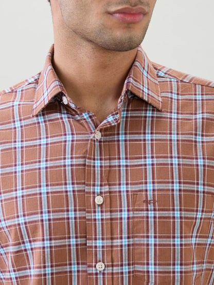 Colorplus Men Brown Checks Regular Fit Cotton Full Sleeve Casual Shirt