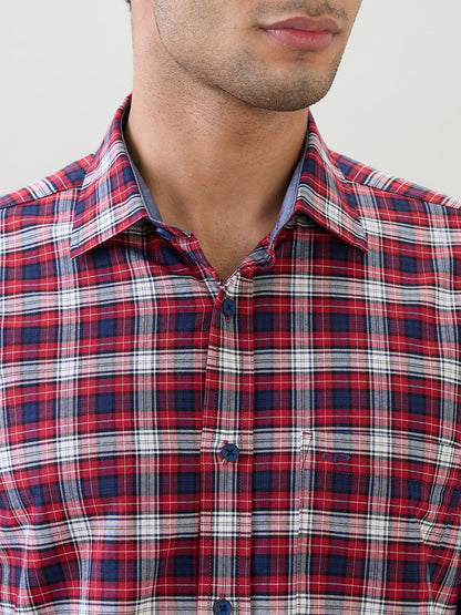 Colorplus Men Red Checks Regular Fit Cotton Full Sleeve Casual Shirt