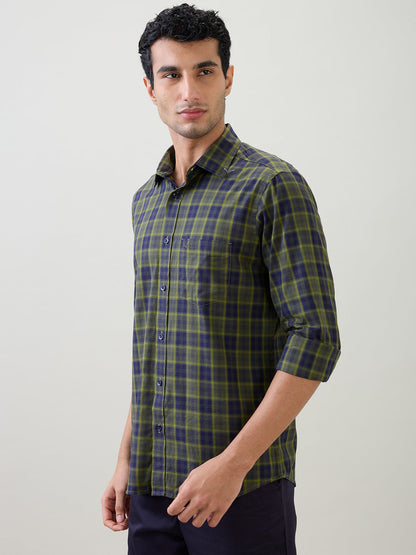 Colorplus Men Green Checks Regular Fit Cotton Full Sleeve Casual Shirt