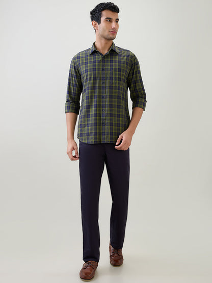 Colorplus Men Green Checks Regular Fit Cotton Full Sleeve Casual Shirt