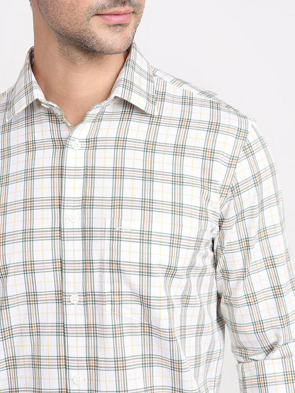Colorplus Men White Checks Regular Fit Cotton Full Sleeve Casual Shirt