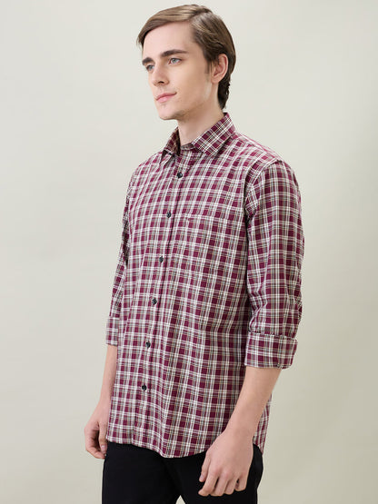 Colorplus Men Maroon Checks Regular Fit Cotton Full Sleeve Casual Shirt