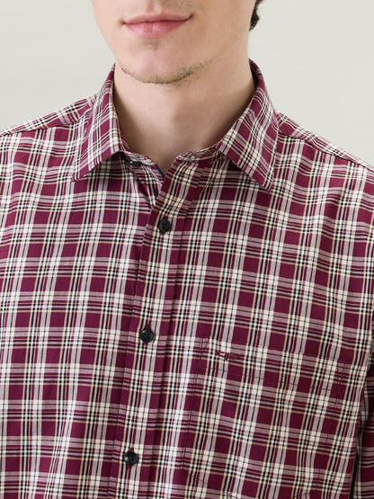 Colorplus Men Maroon Checks Regular Fit Cotton Full Sleeve Casual Shirt