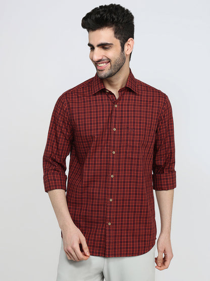 Colorplus Men Brown Checks Regular Fit Cotton Full Sleeve Casual Shirt