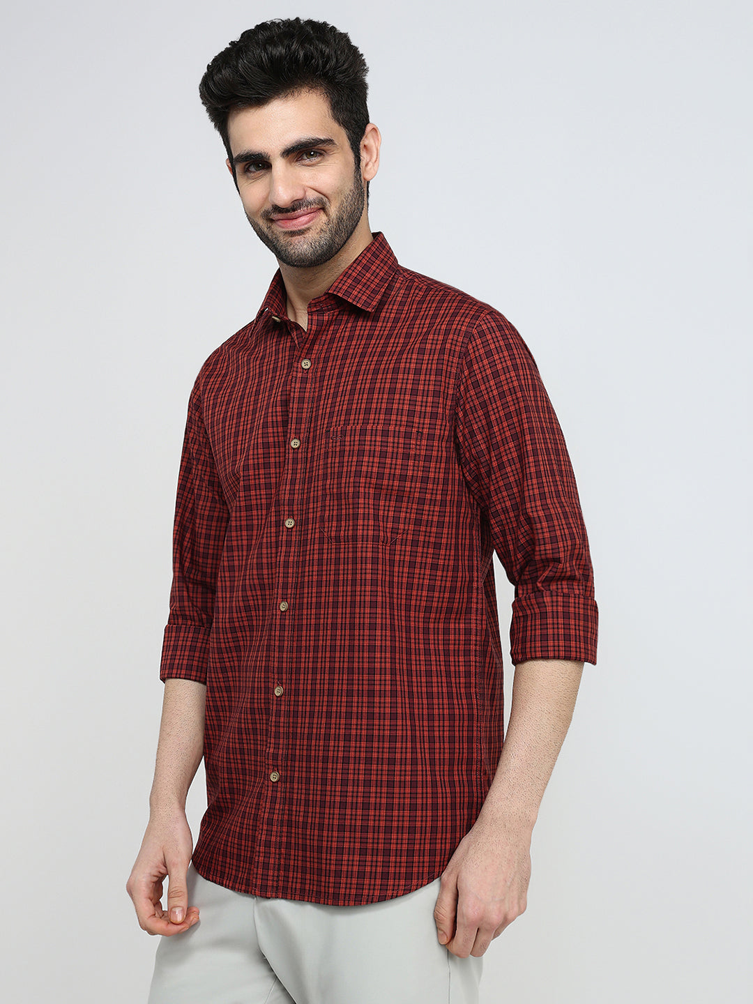 Colorplus Men Brown Checks Regular Fit Cotton Full Sleeve Casual Shirt