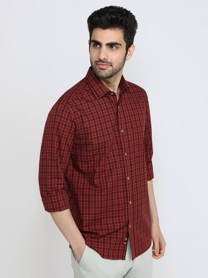 Colorplus Men Brown Checks Regular Fit Cotton Full Sleeve Casual Shirt