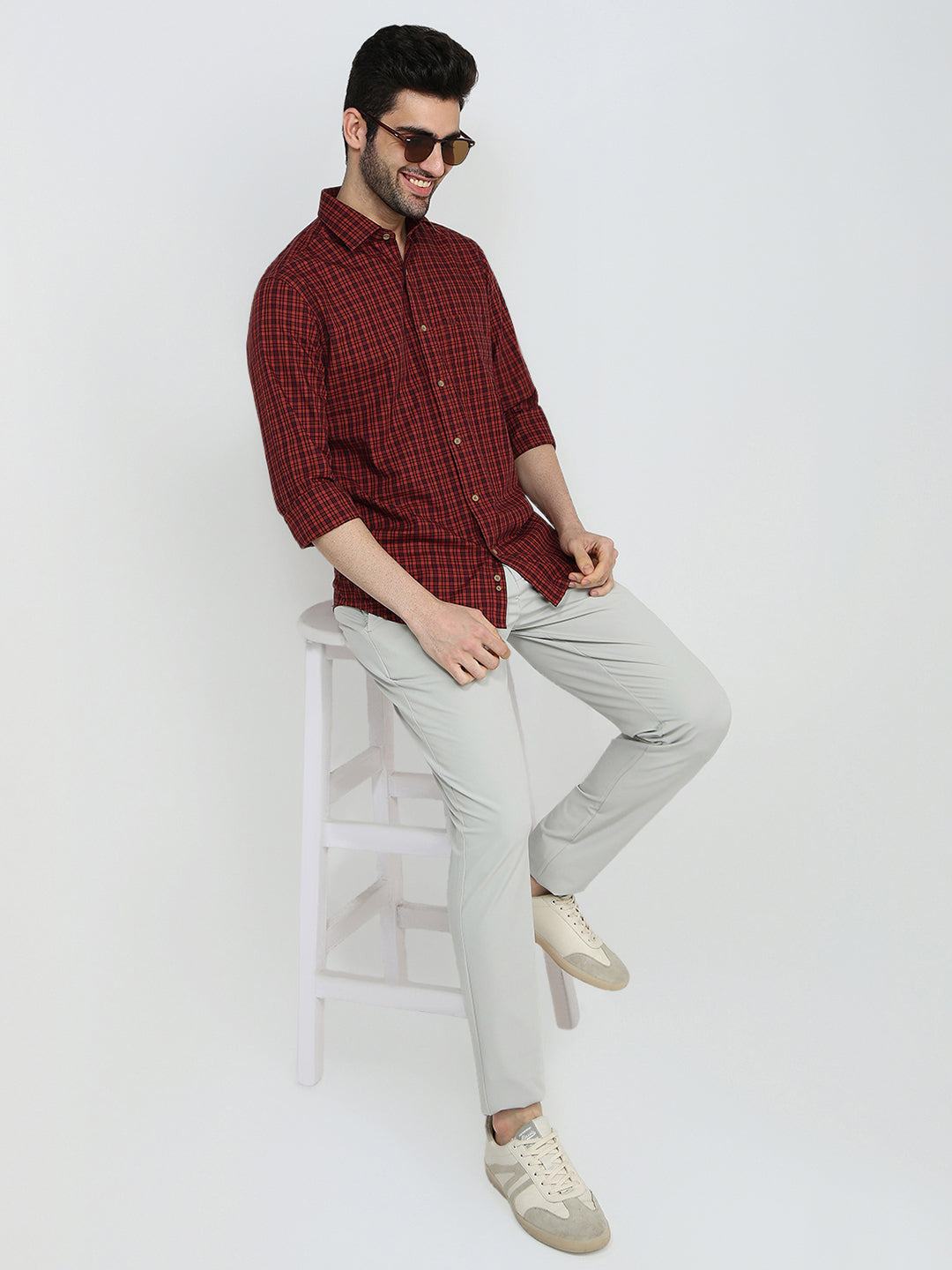 Colorplus Men Brown Checks Regular Fit Cotton Full Sleeve Casual Shirt