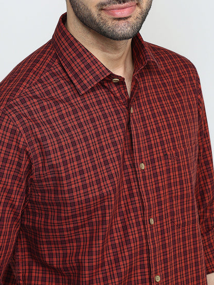 Colorplus Men Brown Checks Regular Fit Cotton Full Sleeve Casual Shirt