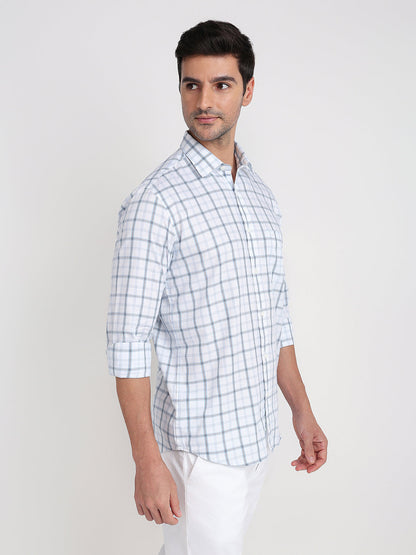 Colorplus Men White Checks Regular Fit Cotton Full Sleeve Casual Shirt