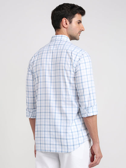 Colorplus Men White Checks Regular Fit Cotton Full Sleeve Casual Shirt